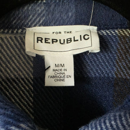 For The Republic Plaid Button-Down Cropped Jacket M/M Blue/Brown Multi Polyester