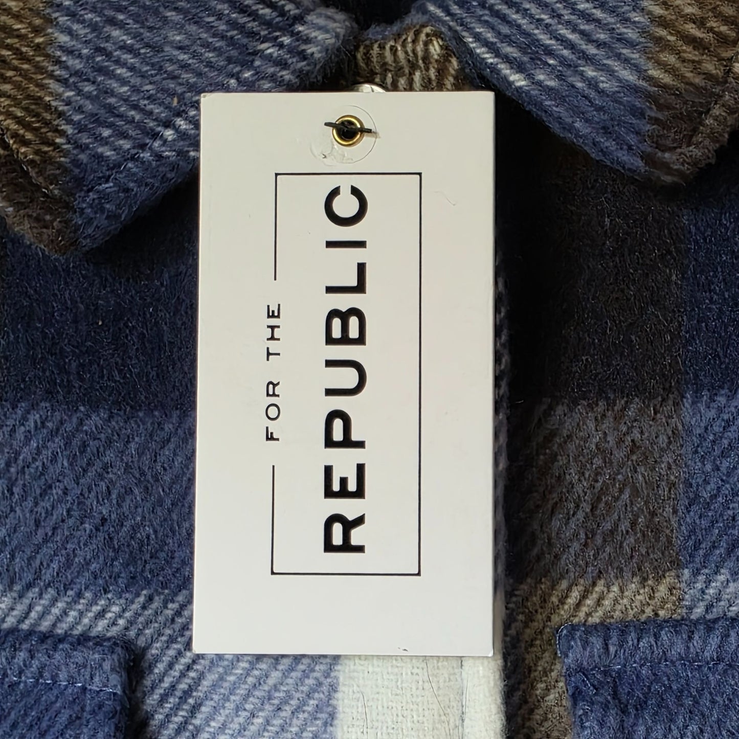 For The Republic Plaid Button-Down Cropped Jacket M/M Blue/Brown Multi Polyester