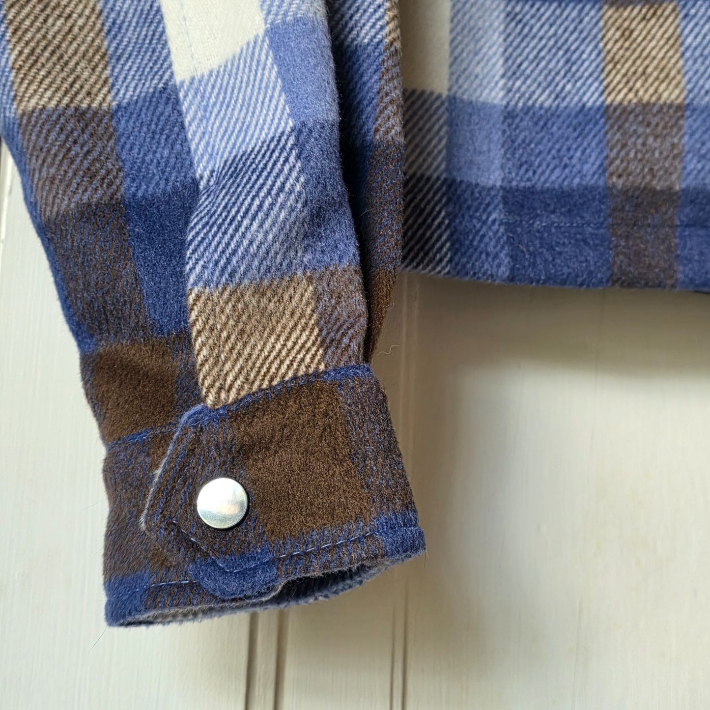 For The Republic Plaid Button-Down Cropped Jacket M/M Blue/Brown Multi Polyester