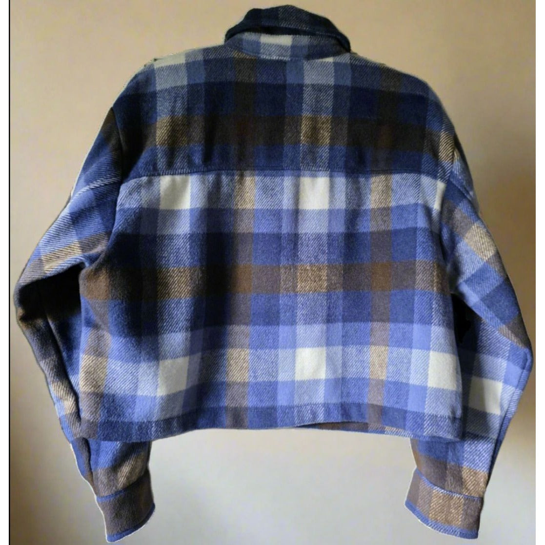 For The Republic Plaid Button-Down Cropped Jacket M/M Blue/Brown Multi Polyester