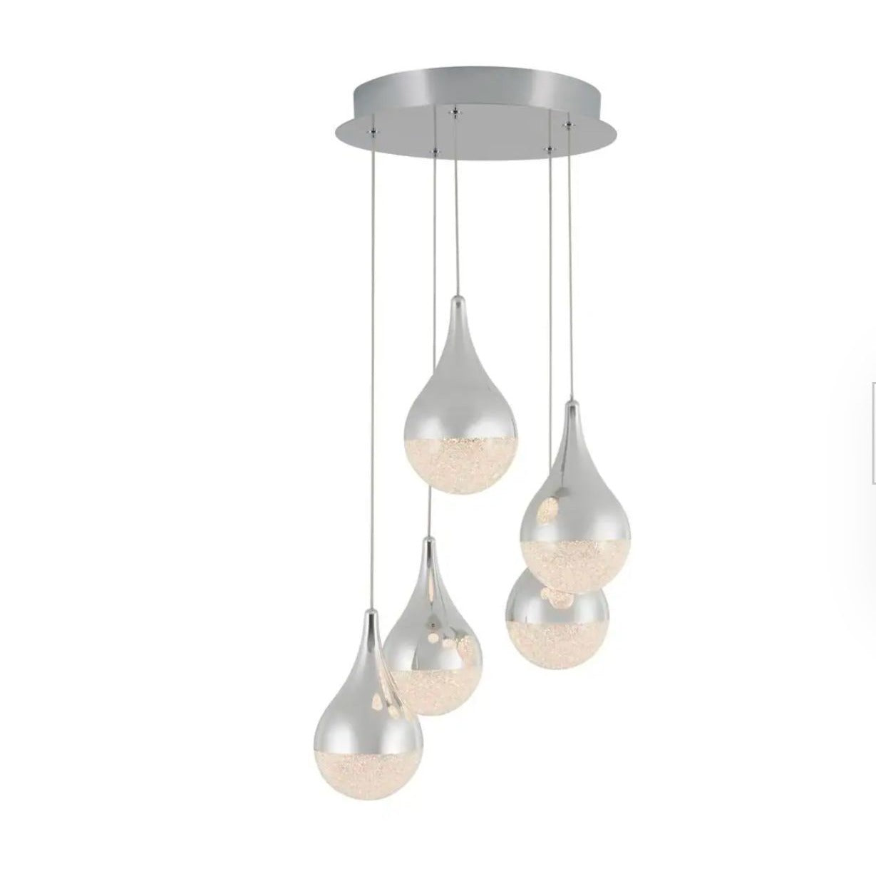 Artika Glitzer 5-Light LED Pendant Fixture With Chrome Plated Finish & Glass Crystals