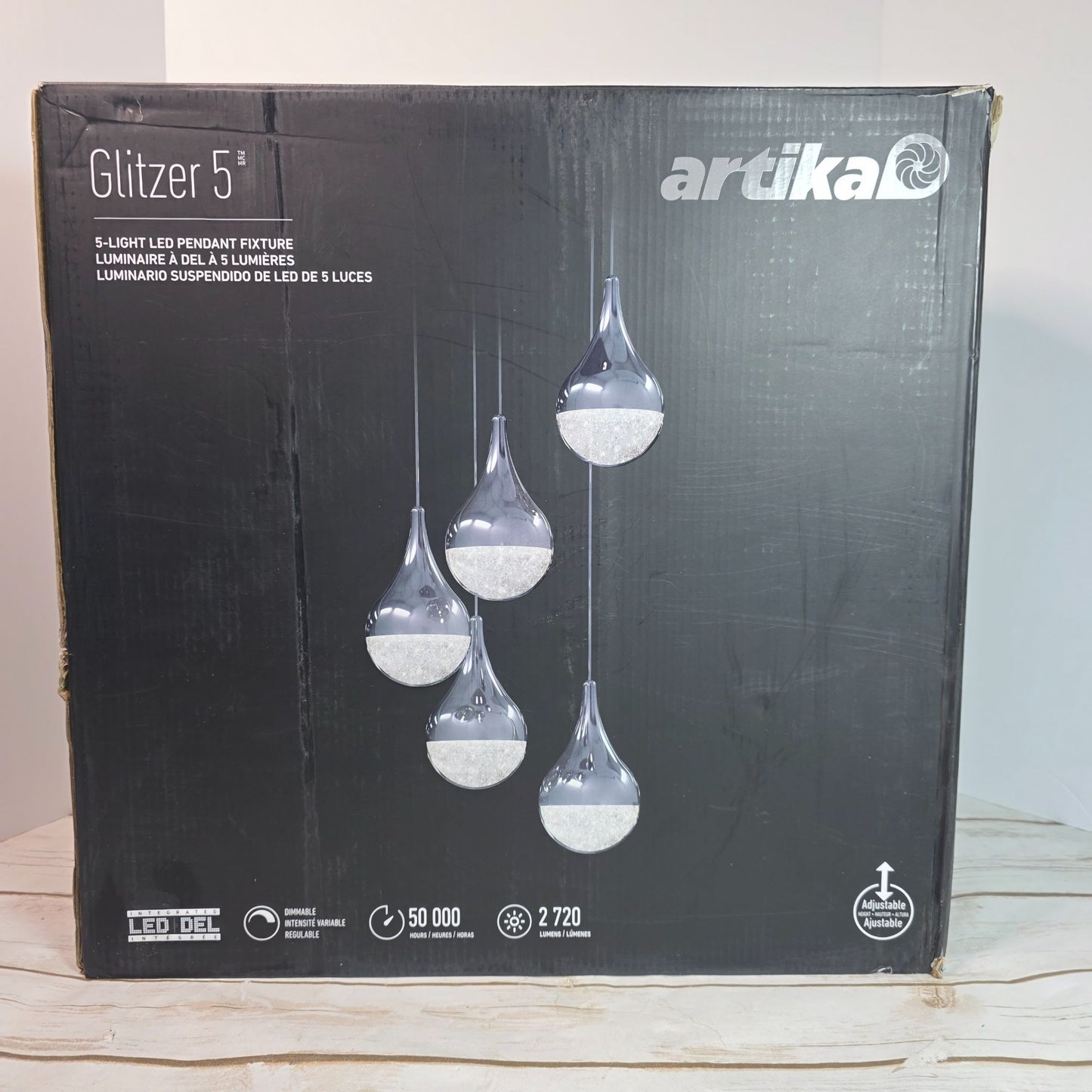 Artika Glitzer 5-Light LED Pendant Fixture With Chrome Plated Finish & Glass Crystals