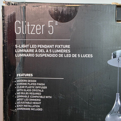 Artika Glitzer 5-Light LED Pendant Fixture With Chrome Plated Finish & Glass Crystals