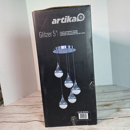 Artika Glitzer 5-Light LED Pendant Fixture With Chrome Plated Finish & Glass Crystals