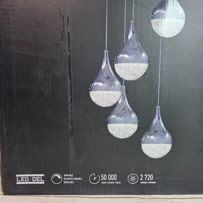 Artika Glitzer 5-Light LED Pendant Fixture With Chrome Plated Finish & Glass Crystals