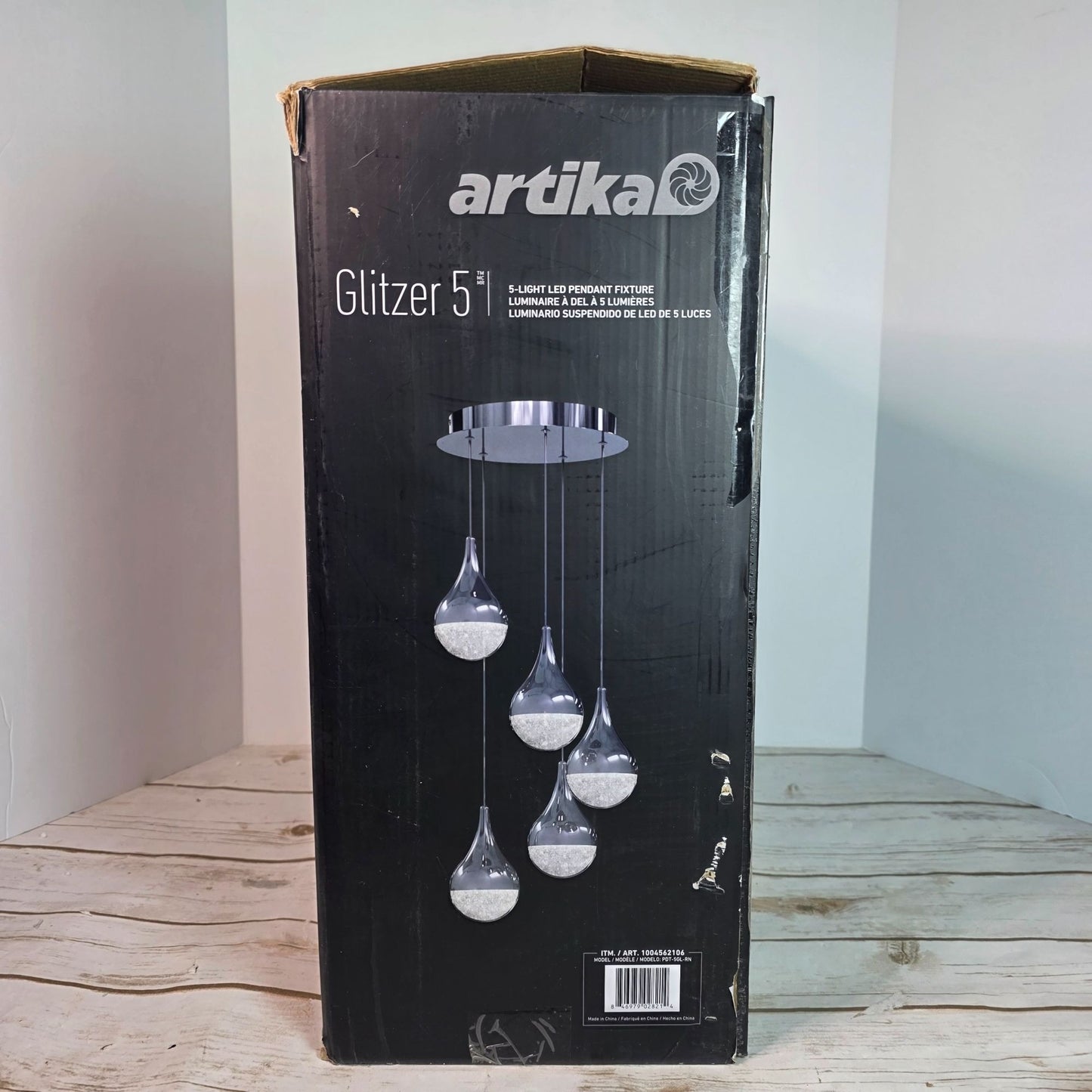 Artika Glitzer 5-Light LED Pendant Fixture With Chrome Plated Finish & Glass Crystals