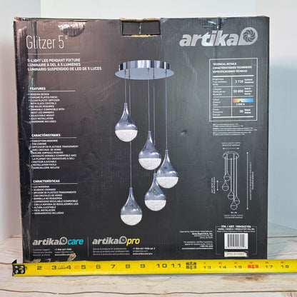Artika Glitzer 5-Light LED Pendant Fixture With Chrome Plated Finish & Glass Crystals