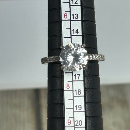 Sterling Silver White Sapphire Engagement Ring Round Cut Nickel-Free