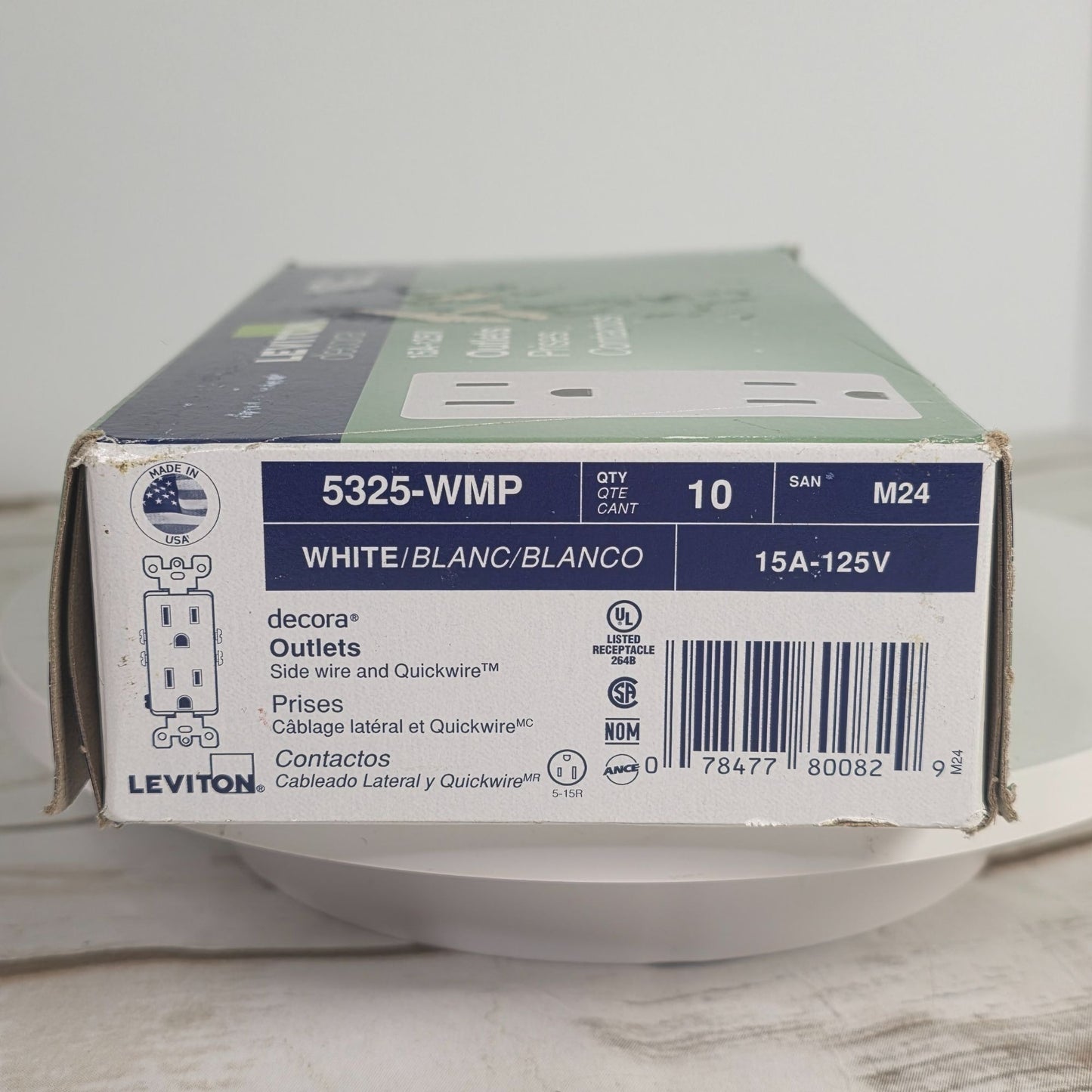 Leviton Decora 15A-125V Duplex Outlets 10 Pack White Indoor Use Made In USA