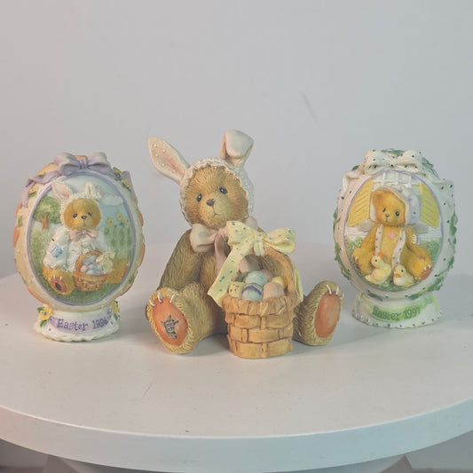 Cherished Teddies Easter Collectibles Set Of 3 Figurines 1996/1998 Bessie & Bunny Eggs China