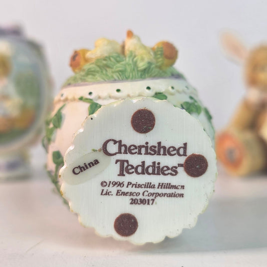 Cherished Teddies Easter Collectibles Set Of 3 Figurines 1996/1998 Bessie & Bunny Eggs China