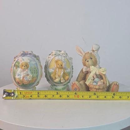 Cherished Teddies Easter Collectibles Set Of 3 Figurines 1996/1998 Bessie & Bunny Eggs China