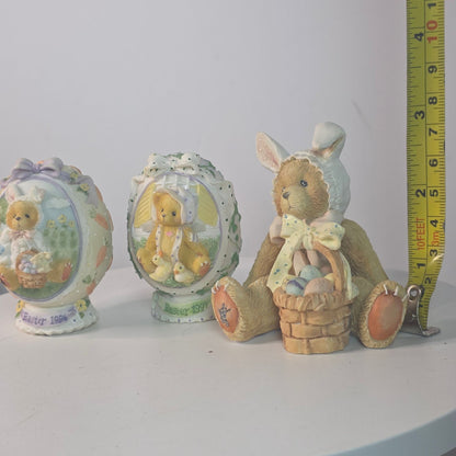 Cherished Teddies Easter Collectibles Set Of 3 Figurines 1996/1998 Bessie & Bunny Eggs China