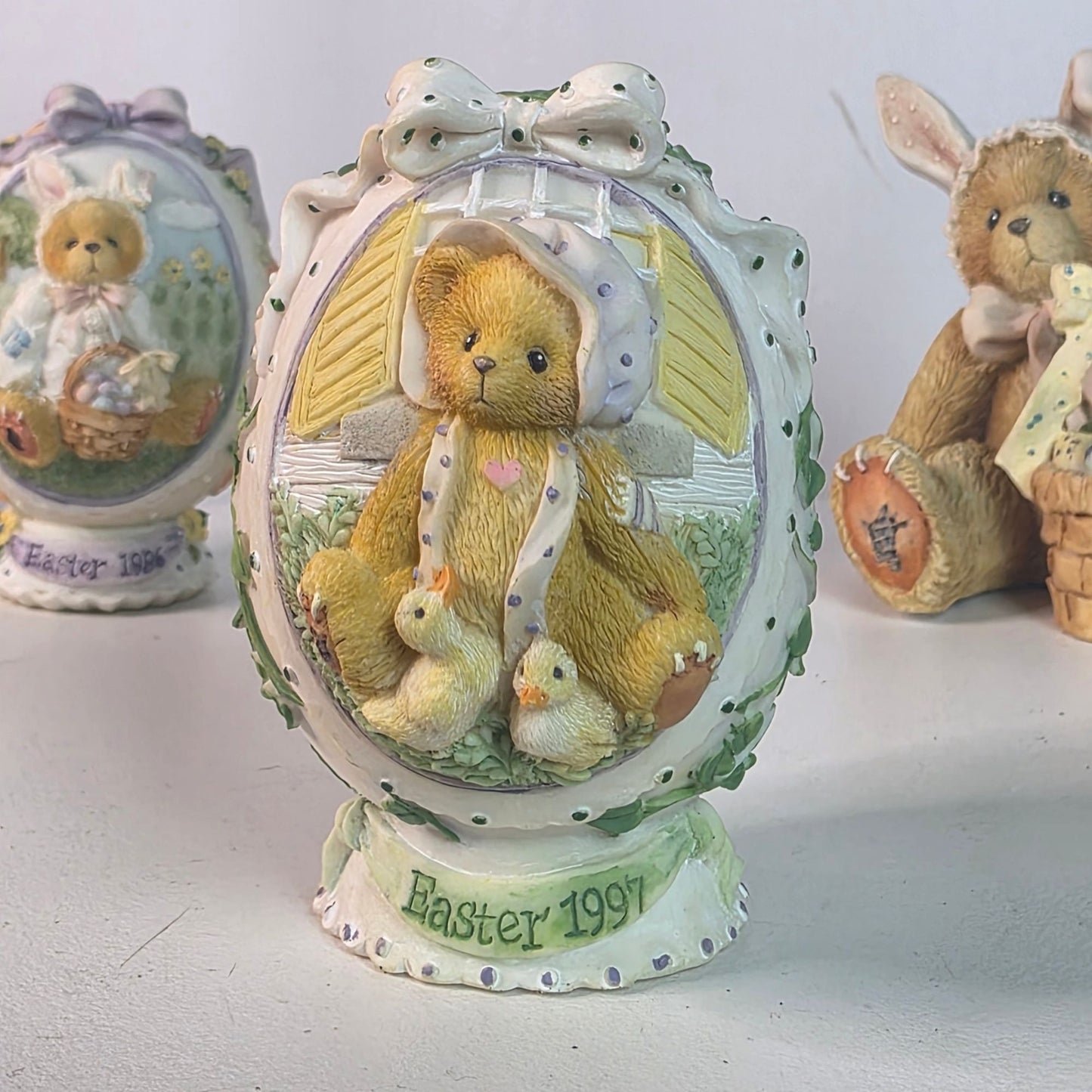 Cherished Teddies Easter Collectibles Set Of 3 Figurines 1996/1998 Bessie & Bunny Eggs China