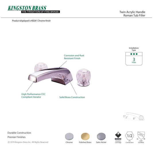 Kingston Brass KB282 Americana Roman Tub Filler Polished Brass New Open Box