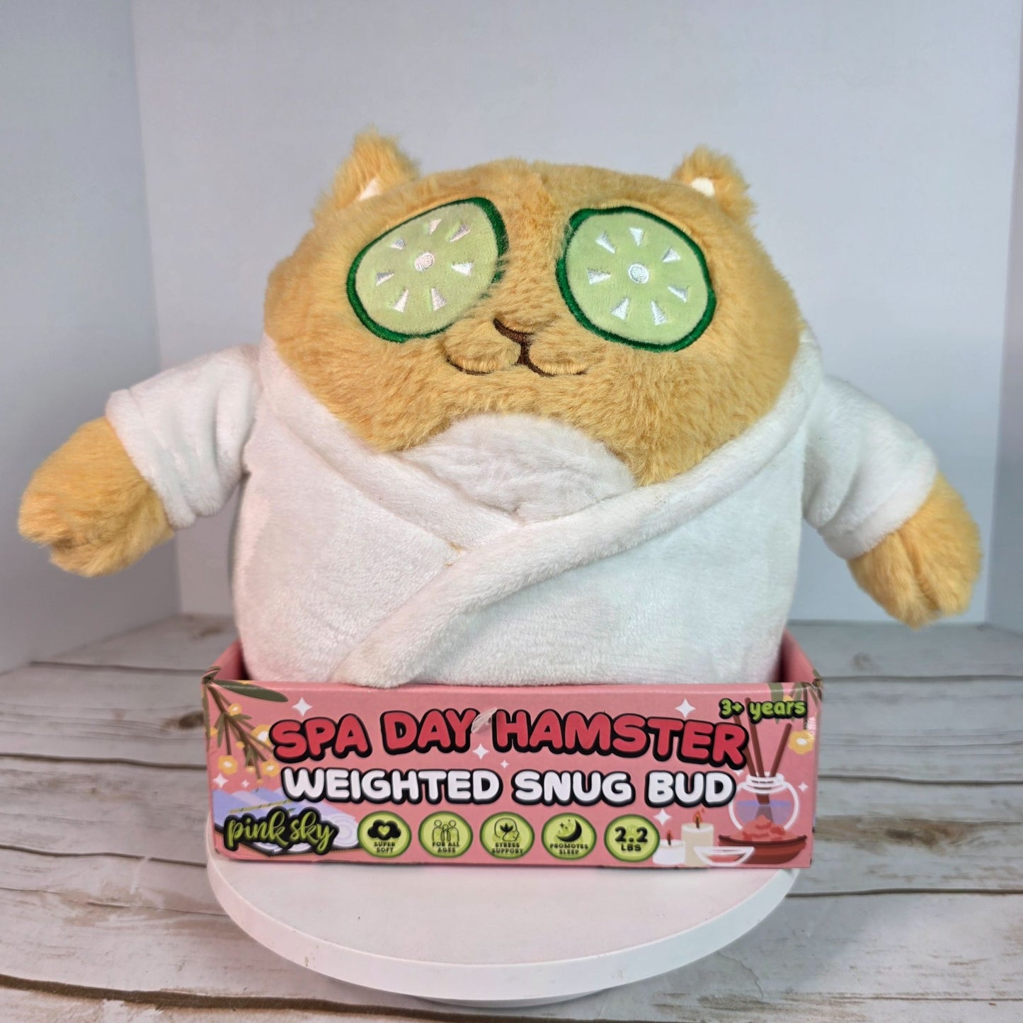 Spa Day Hamster Weighted Snug Bud Plush Toy 2.2 Lbs Stress Relief & Sleep Support Pink Sky Super Soft
