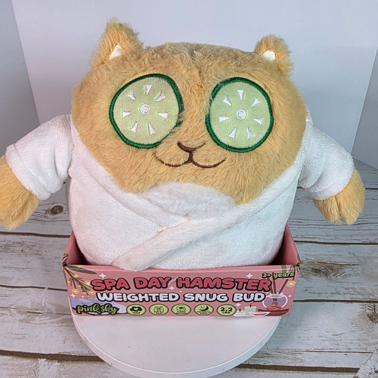 Spa Day Hamster Weighted Snug Bud Plush Toy 2.2 Lbs Stress Relief & Sleep Support Pink Sky Super Soft