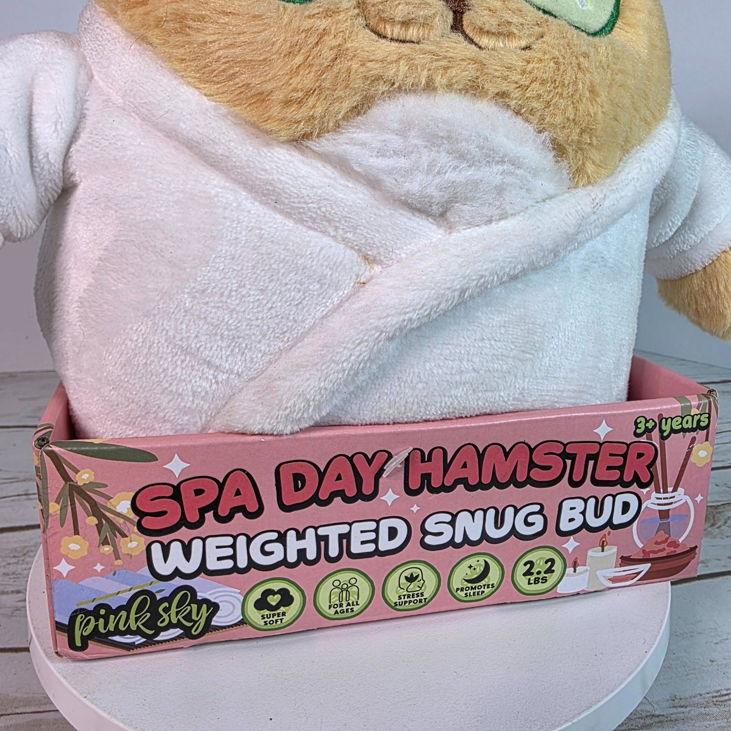 Spa Day Hamster Weighted Snug Bud Plush Toy 2.2 Lbs Stress Relief & Sleep Support Pink Sky Super Soft