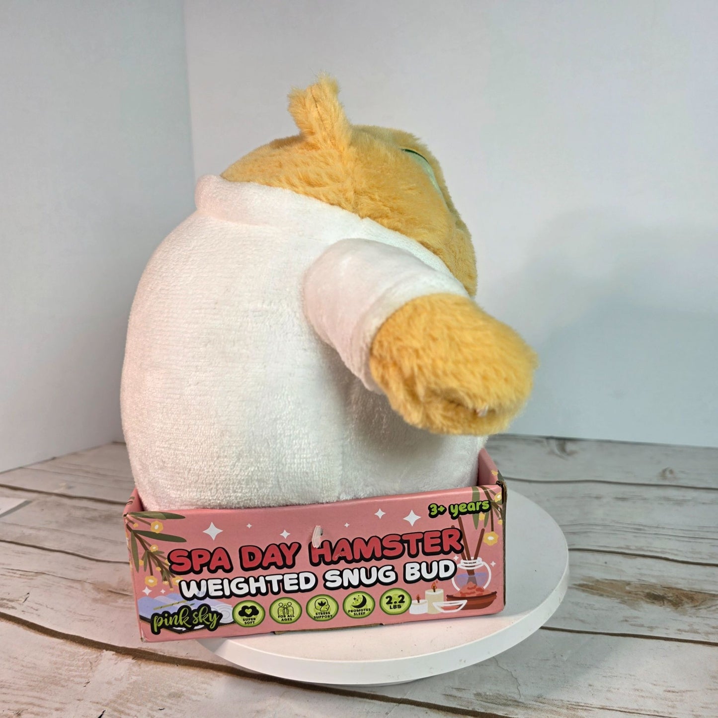 Spa Day Hamster Weighted Snug Bud Plush Toy 2.2 Lbs Stress Relief & Sleep Support Pink Sky Super Soft