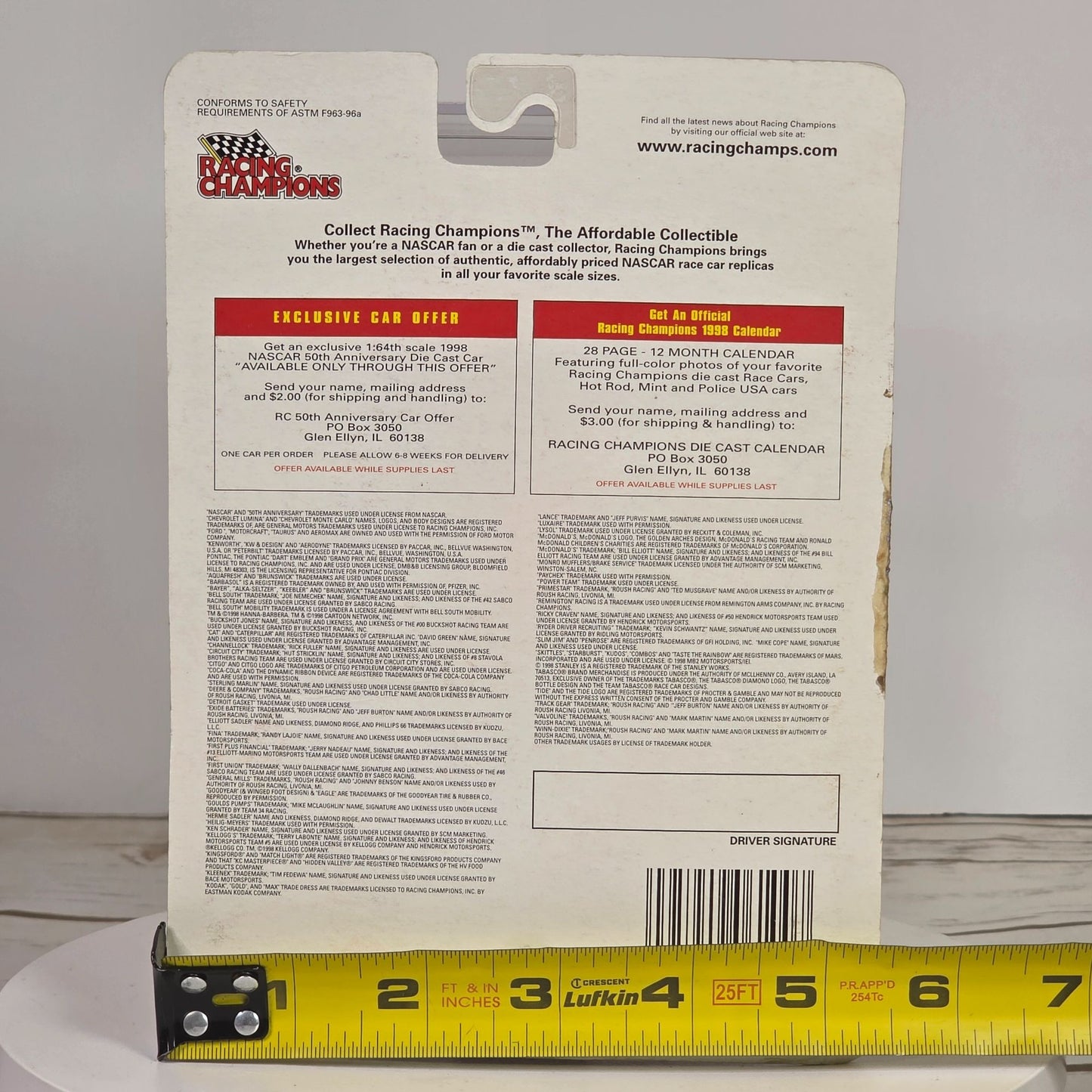 Bobby Hamilton Racing Champions 50th Anniversary Diecast Car With Opening Hood & Real Rubber Tires