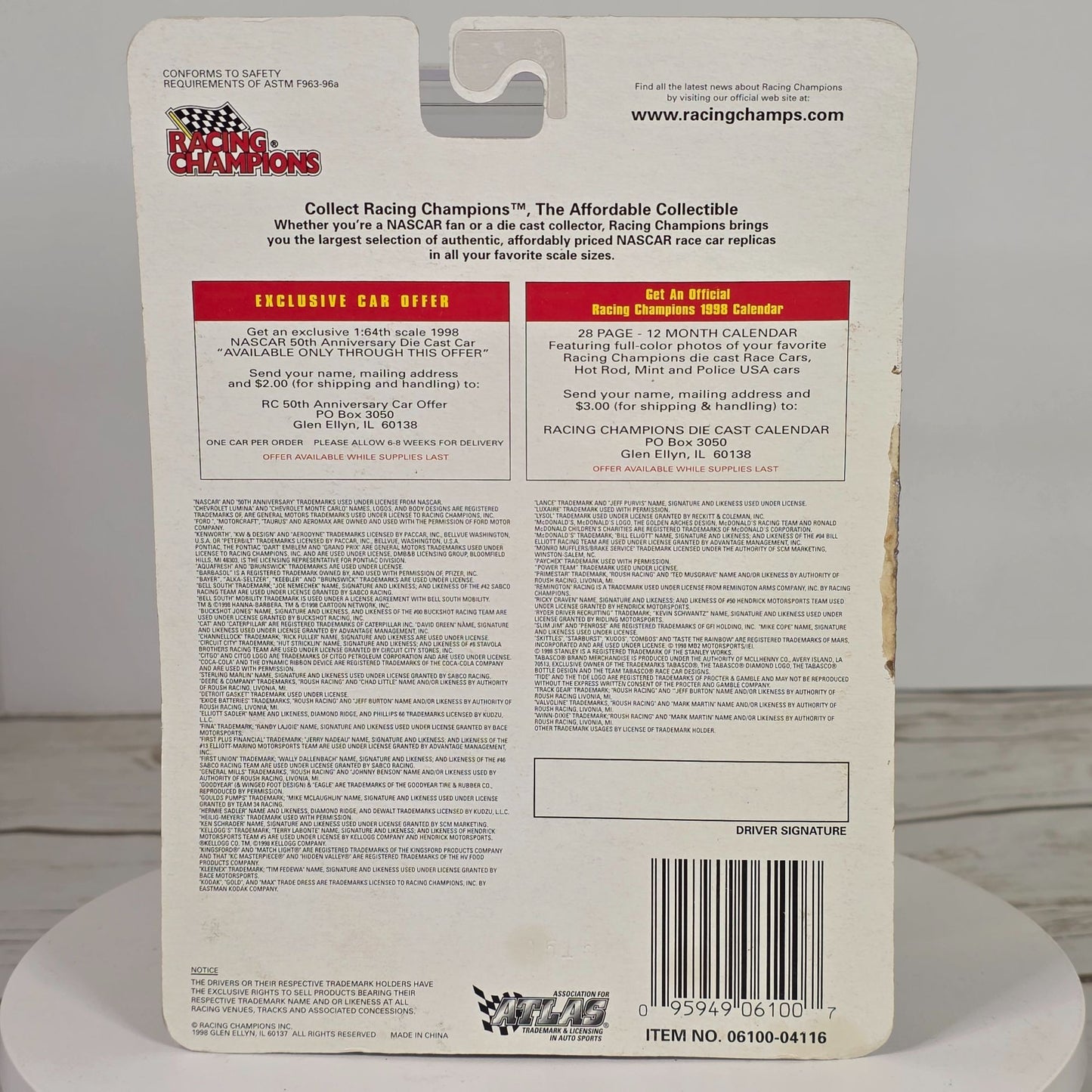 Bobby Hamilton Racing Champions 50th Anniversary Diecast Car With Opening Hood & Real Rubber Tires