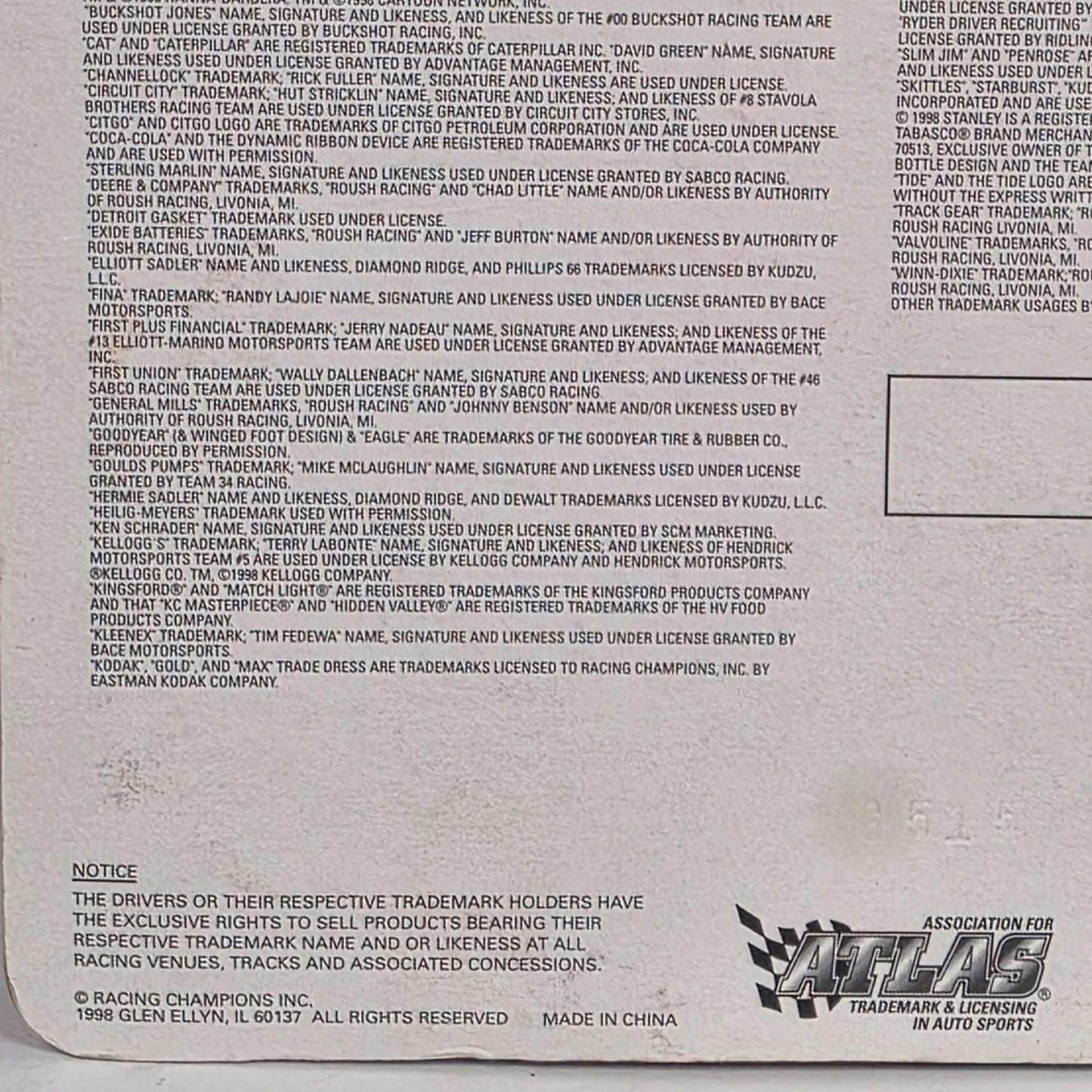 Bobby Hamilton Racing Champions 50th Anniversary Diecast Car With Opening Hood & Real Rubber Tires