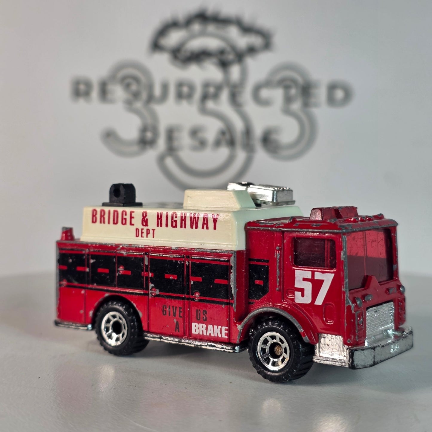 RARE 1991 Matchbox #57 Mack Auxiliary Power Truck Red "Bridge & Highway Dept" Fire Rescue Diecast 1:84