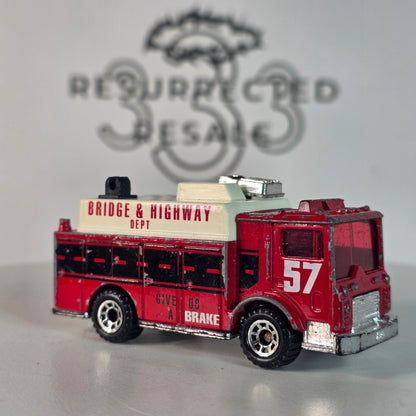 RARE 1991 Matchbox #57 Mack Auxiliary Power Truck Red "Bridge & Highway Dept" Fire Rescue Diecast 1:84