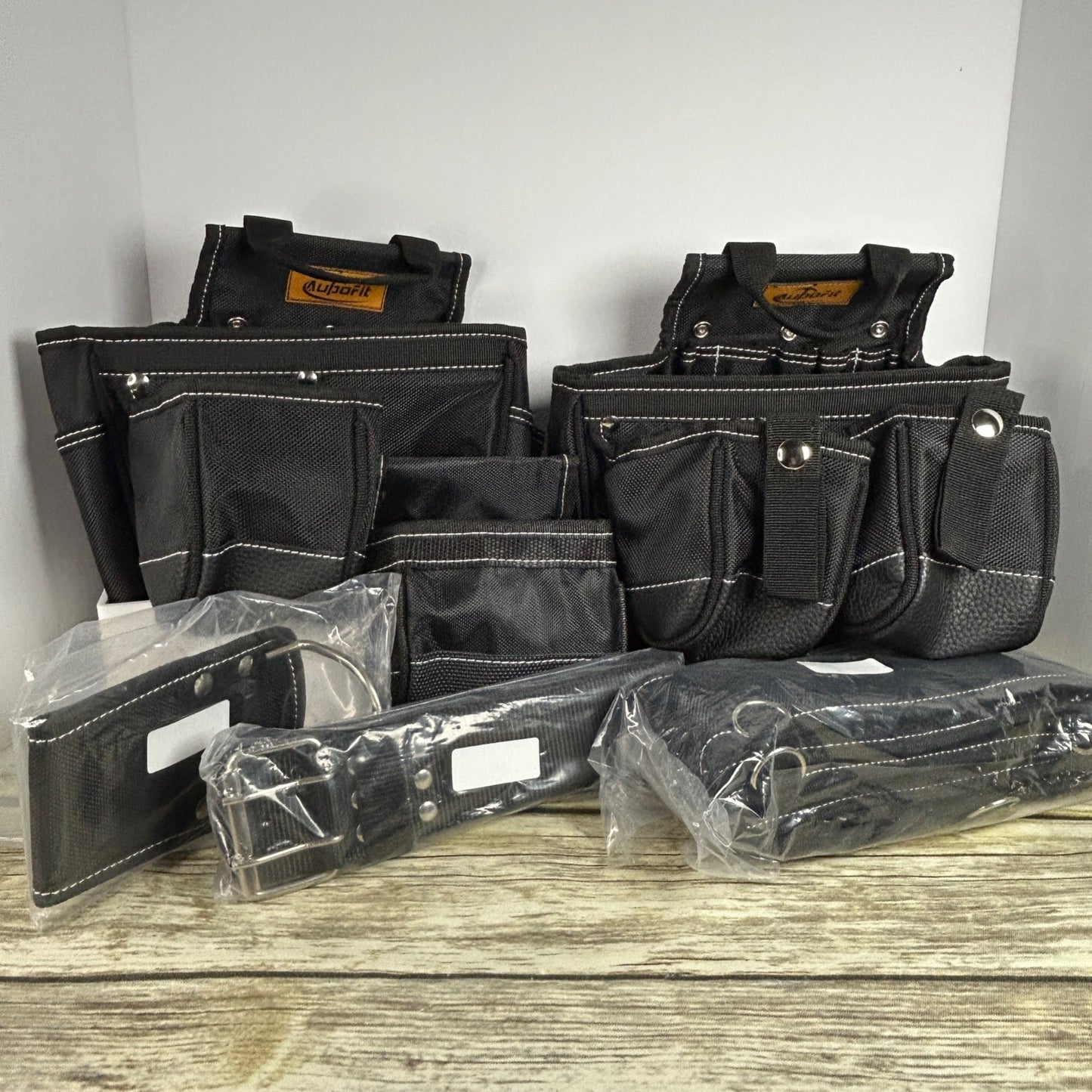 NEW AUPOFIT 7-PIECE PROFESSIONAL TOOL BELT SET WITH SUSPENDERS & 32 POCKETS - BLACK HEAVY DUTY CONSTRUCTION POUCH
