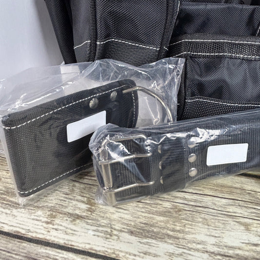 NEW AUPOFIT 7-PIECE PROFESSIONAL TOOL BELT SET WITH SUSPENDERS & 32 POCKETS - BLACK HEAVY DUTY CONSTRUCTION POUCH