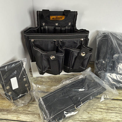 NEW AUPOFIT 7-PIECE PROFESSIONAL TOOL BELT SET WITH SUSPENDERS & 32 POCKETS - BLACK HEAVY DUTY CONSTRUCTION POUCH