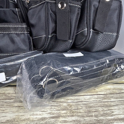 NEW AUPOFIT 7-PIECE PROFESSIONAL TOOL BELT SET WITH SUSPENDERS & 32 POCKETS - BLACK HEAVY DUTY CONSTRUCTION POUCH