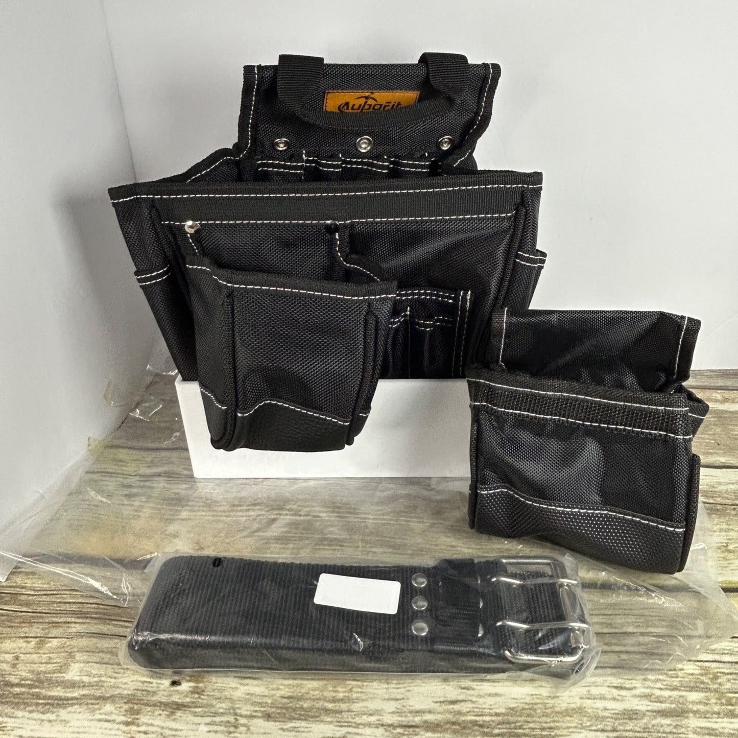 NEW AUPOFIT 7-PIECE PROFESSIONAL TOOL BELT SET WITH SUSPENDERS & 32 POCKETS - BLACK HEAVY DUTY CONSTRUCTION POUCH