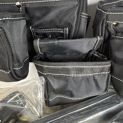 NEW AUPOFIT 7-PIECE PROFESSIONAL TOOL BELT SET WITH SUSPENDERS & 32 POCKETS - BLACK HEAVY DUTY CONSTRUCTION POUCH