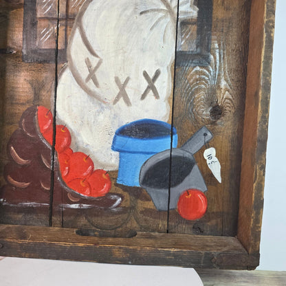 Hand Painted Wooden Serving Tray Folk Art Country Store Rustic Decor