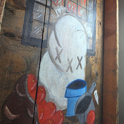 Hand Painted Wooden Serving Tray Folk Art Country Store Rustic Decor