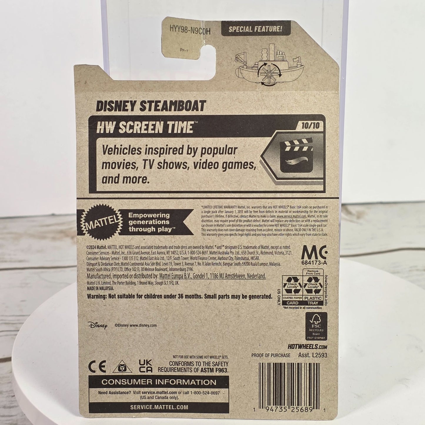 Hot Wheels Disney Mickey Mouse Steamboat Die-Cast Toy Car 166/250 Collectible