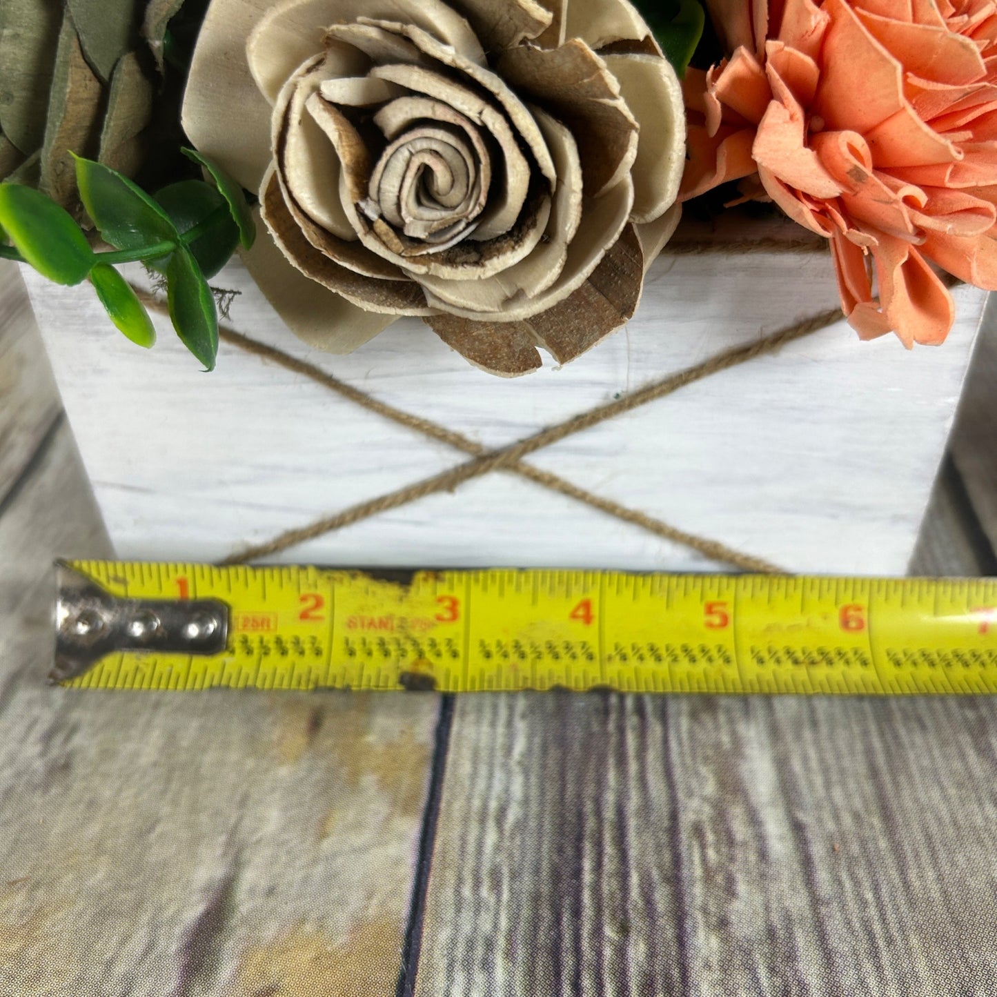 Rustic Sola Wood Flower Arrangement In White Wooden Box
