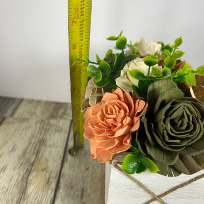 Rustic Sola Wood Flower Arrangement In White Wooden Box