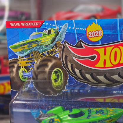 Hot Wheels 2026 Monster Trucks Demolition Doubles Wave Wrecker vs Duck N Roll FYJ64 NIP