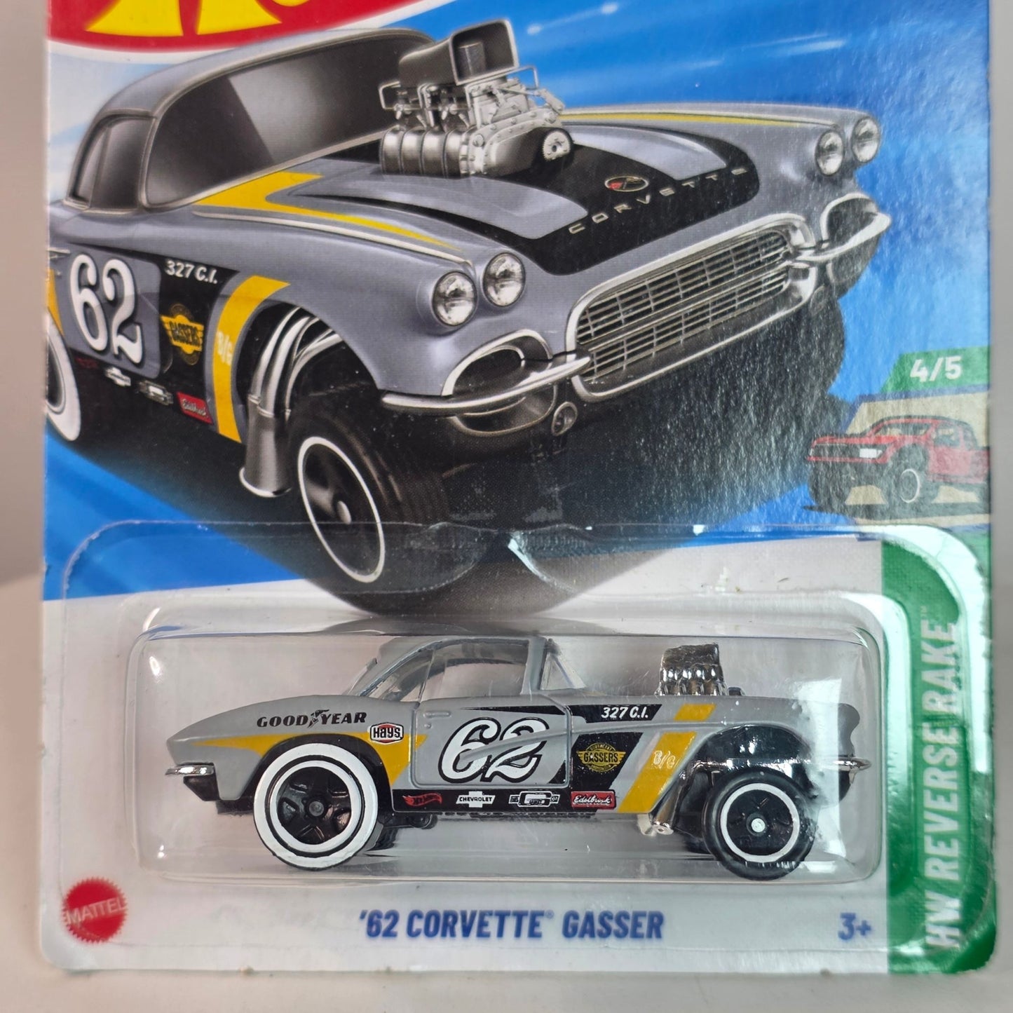 Hot Wheels 62 Corvette Gasser HW Reverse Rake 182/250 Limited Edition Die-Cast Toy Car For Collectors 3+