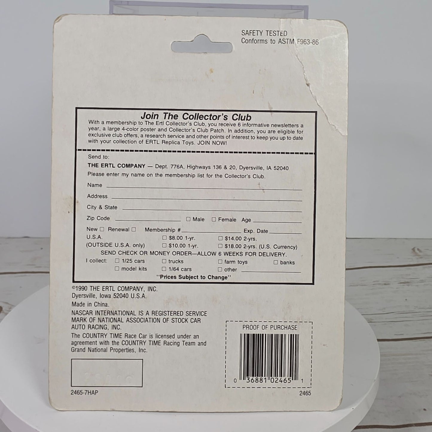 ERTL 1/64 Scale NASCAR Die-Cast Metal Country Time Stock Car Ages 3 & Over