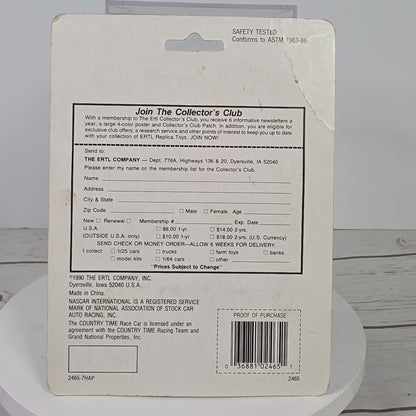 ERTL 1/64 Scale NASCAR Die-Cast Metal Country Time Stock Car Ages 3 & Over