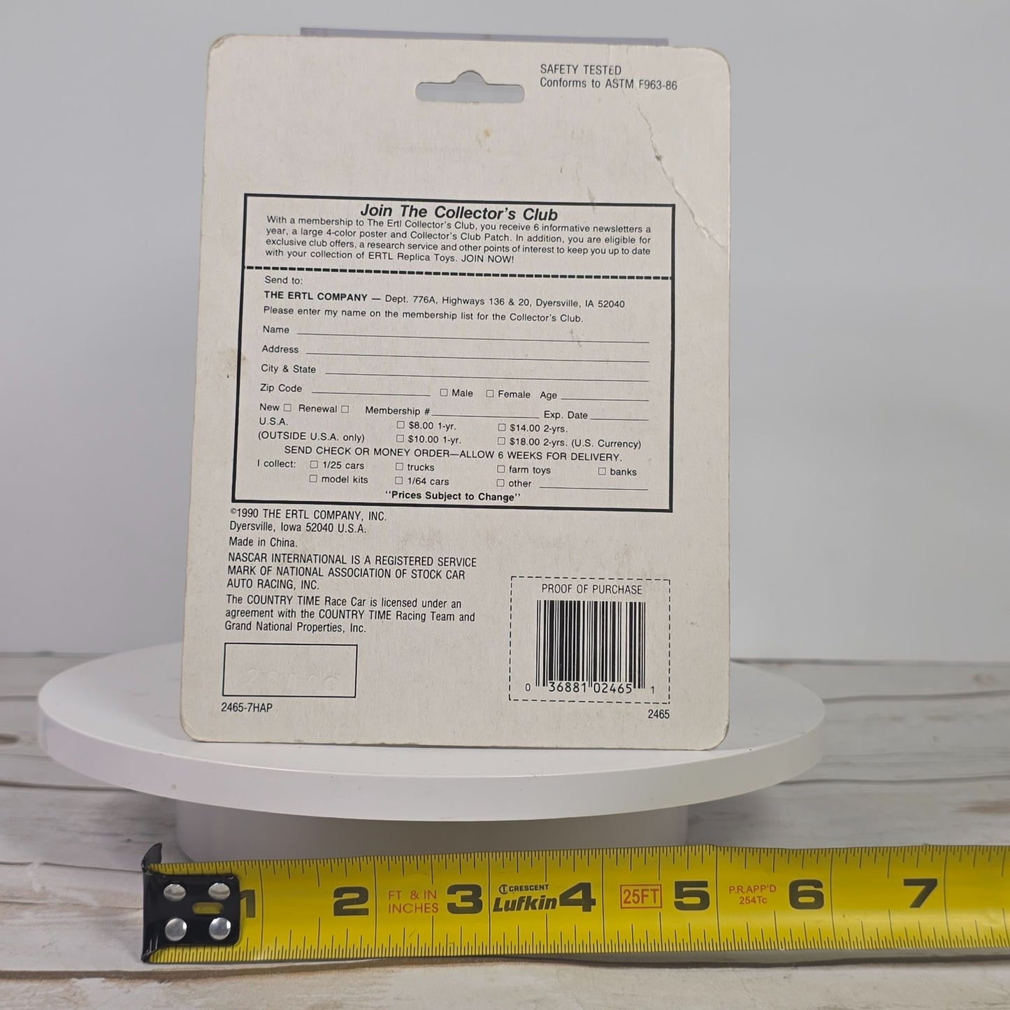 ERTL 1/64 Scale NASCAR Die-Cast Metal Country Time Stock Car Ages 3 & Over