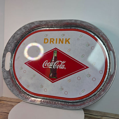Coca-Cola Oval Galvanized Serving Tray With Handles Vintage Style Collectible