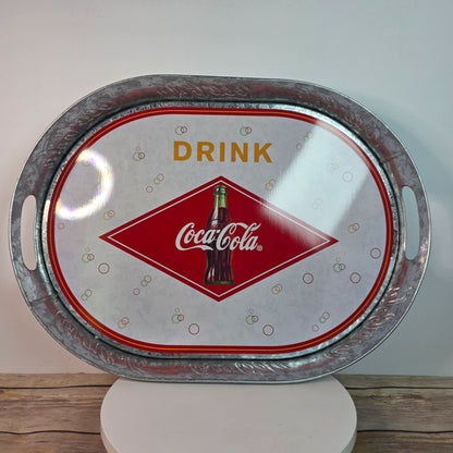Coca-Cola Oval Galvanized Serving Tray With Handles Vintage Style Collectible