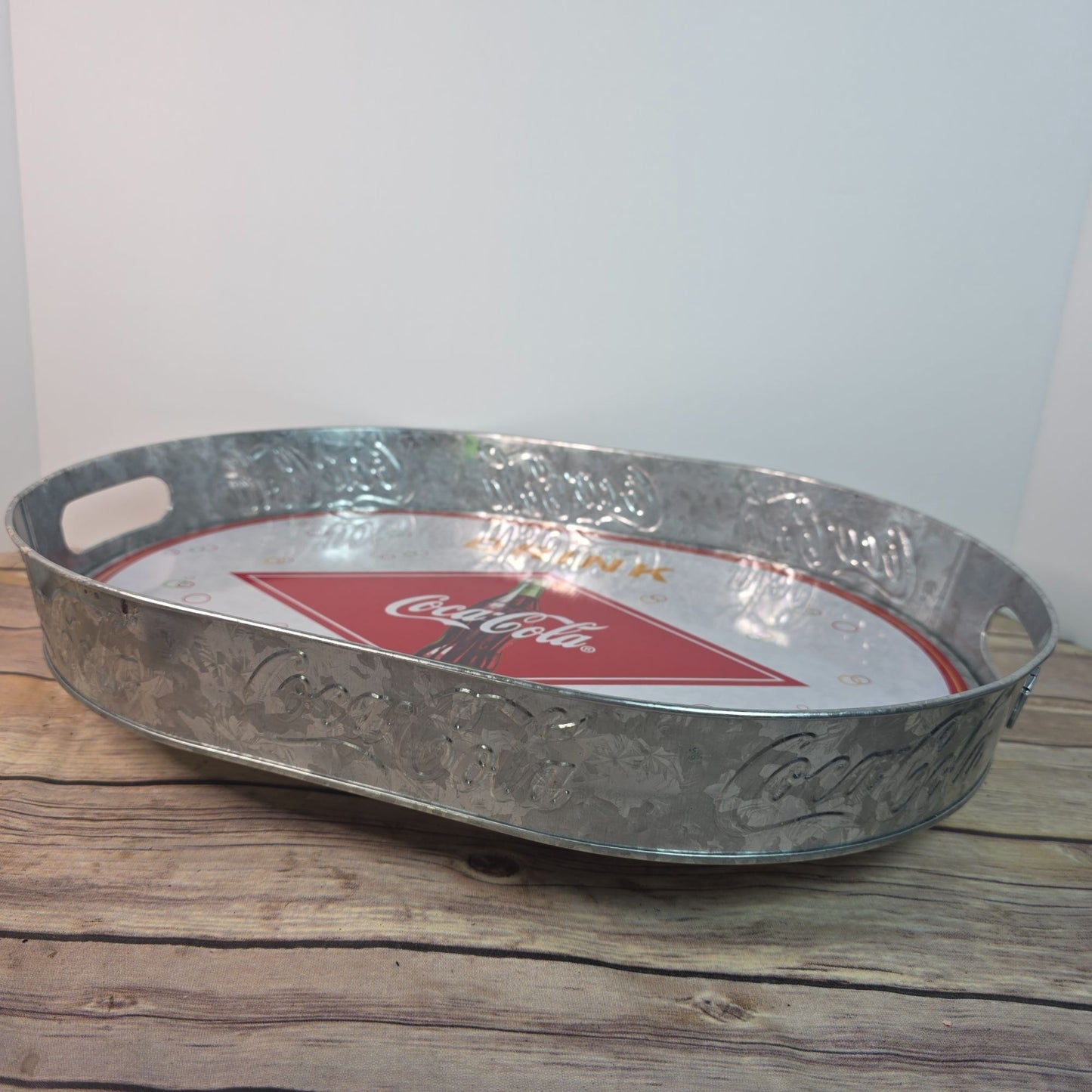 Coca-Cola Oval Galvanized Serving Tray With Handles Vintage Style Collectible