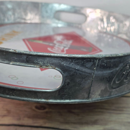 Coca-Cola Oval Galvanized Serving Tray With Handles Vintage Style Collectible