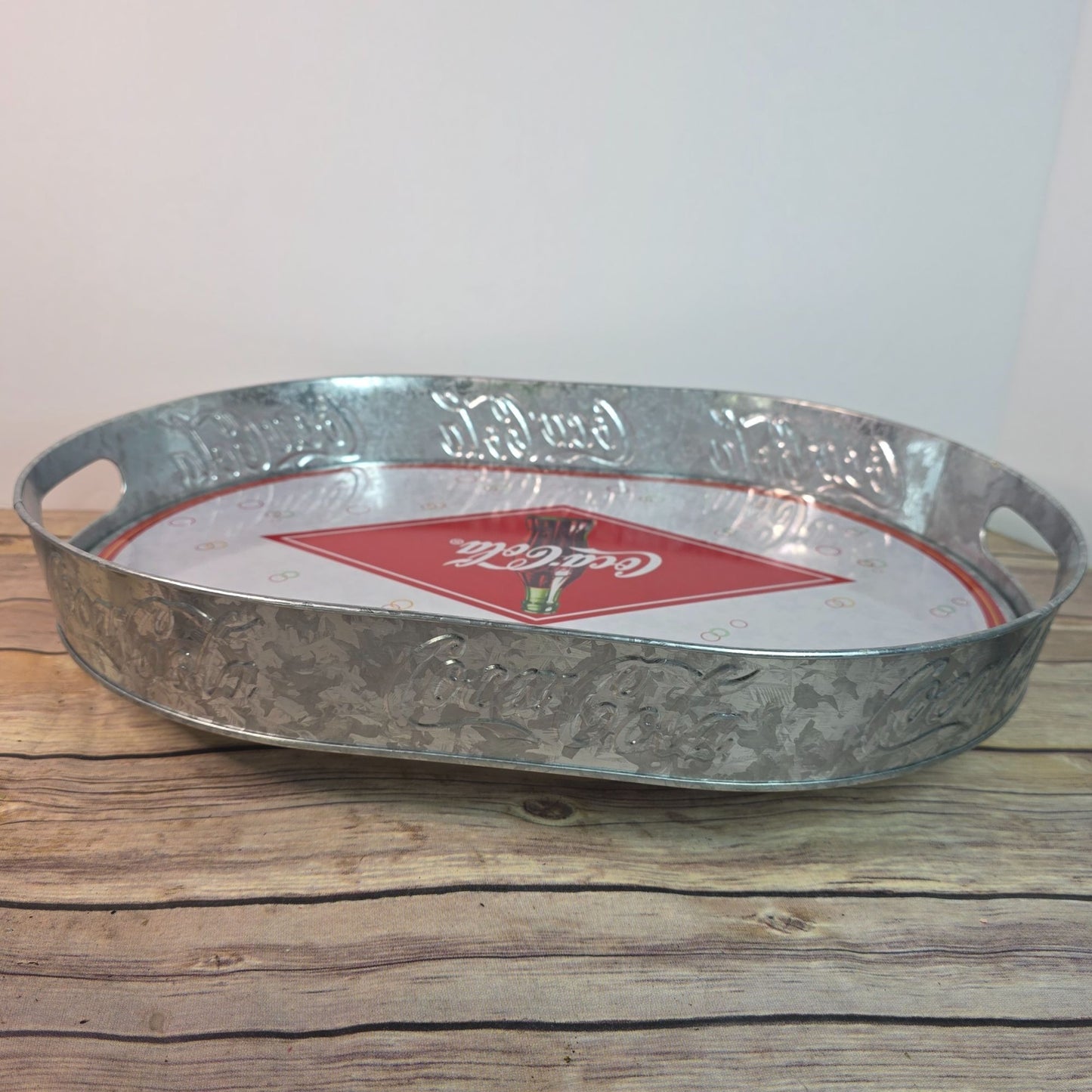 Coca-Cola Oval Galvanized Serving Tray With Handles Vintage Style Collectible