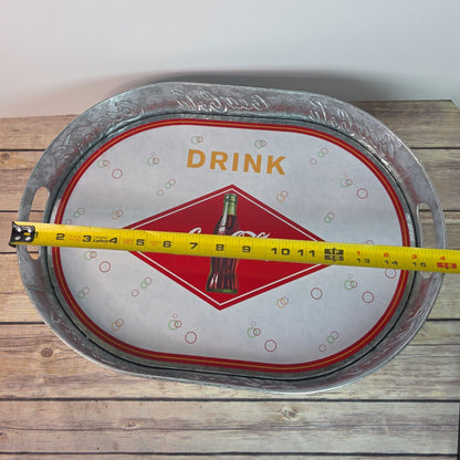 Coca-Cola Oval Galvanized Serving Tray With Handles Vintage Style Collectible